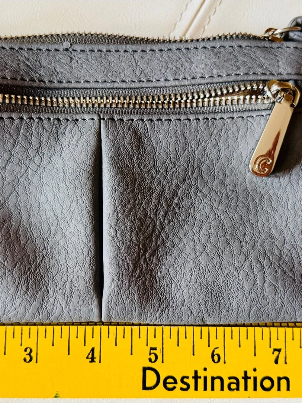 Gray Leather Wristlet Clutch with Double Zippers